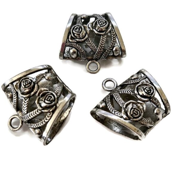 As Low As $2 Large Scarf Pendant Tibetan Style Hanger Bail Tube Carved Roses (1) - Picture 3 of 5